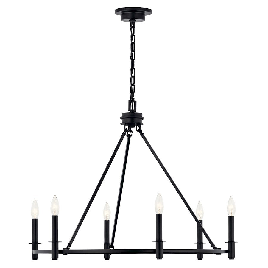 Kichler Carrick 23.75in 6-Light Chandelier | Traditional Black Steel Ring | Dining Room & Entryway | 23.75 in H, 60W Candelabra | Model 52705BK
