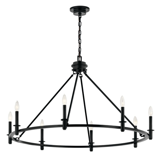 Kichler Carrick 24in 8-Light Chandelier | Black Steel Ring Design | Dining Room & Foyer | 24 x 24 x 24 in | Model 52706BK