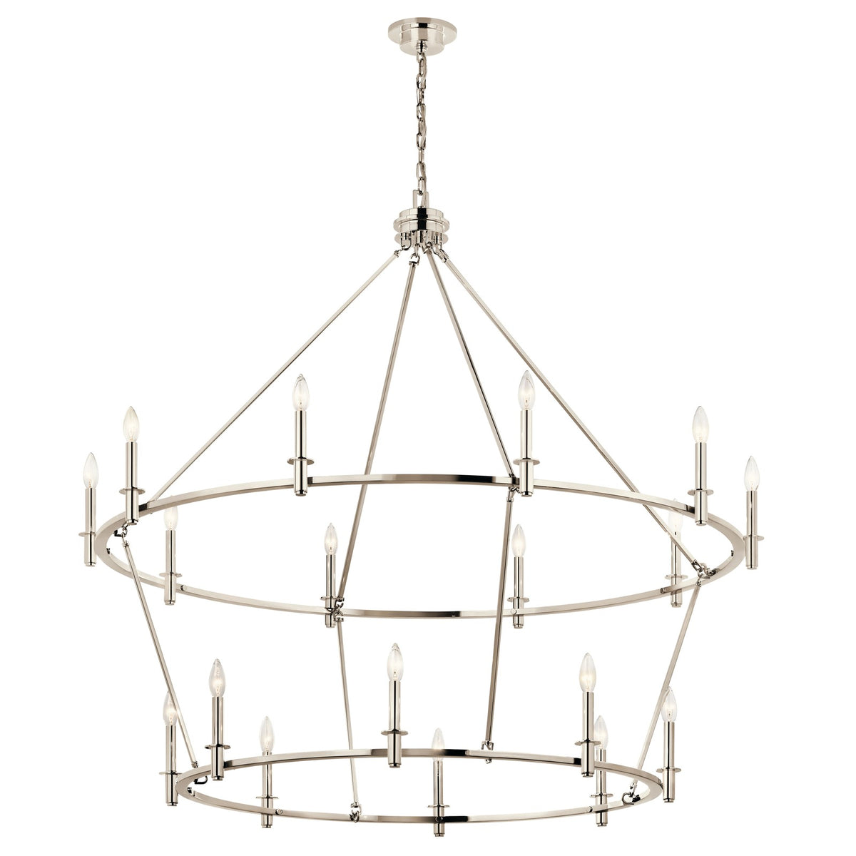 Kichler Carrick 50in 18-Light 2-Tier Chandelier | Polished Nickel | Dining Room & Foyer | 50 in H | Model 52708PN