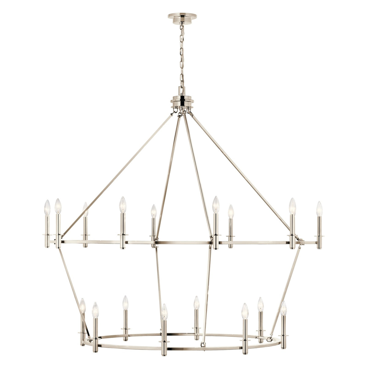 Kichler Carrick 50in 18-Light 2-Tier Chandelier | Polished Nickel | Dining Room & Foyer | 50 in H | Model 52708PN