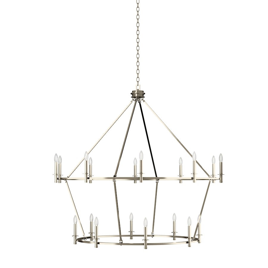 Kichler Carrick 50in 18-Light 2-Tier Chandelier | Polished Nickel | Dining Room & Foyer | 50 in H | Model 52708PN
