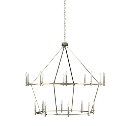 Kichler Carrick 50in 18-Light 2-Tier Chandelier | Polished Nickel | Dining Room & Foyer | 50 in H | Model 52708PN