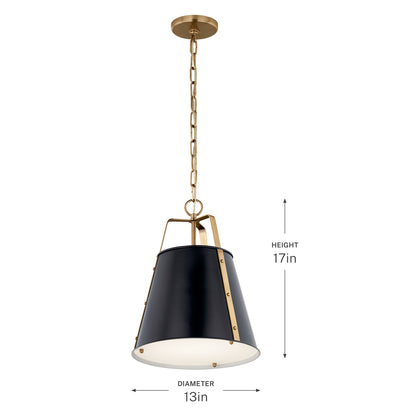Kichler Etcher 17in 1-Light Pendant | Black Steel and Clear Satin Etched Glass | Kitchen Island | H 17 in | Model 52710BK