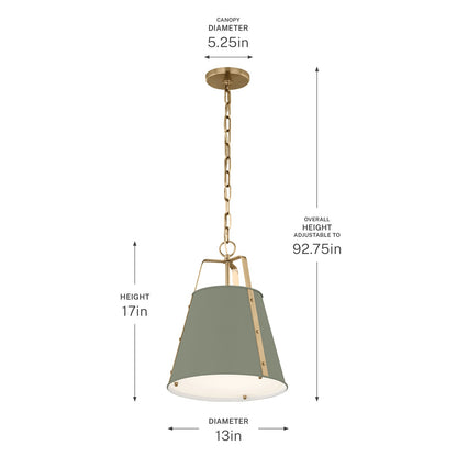 Kichler Etcher 17in 1-Light Pendant | Traditional Heritage Green Steel and Clear Satin Etched Glass | Kitchen Island & Dining Room | 17 x 12.25 in | Model 52710HGN