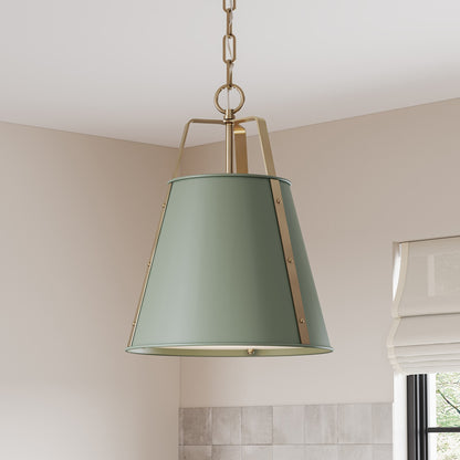 Kichler Etcher 17in 1-Light Pendant | Traditional Heritage Green Steel and Clear Satin Etched Glass | Kitchen Island & Dining Room | 17 x 12.25 in | Model 52710HGN