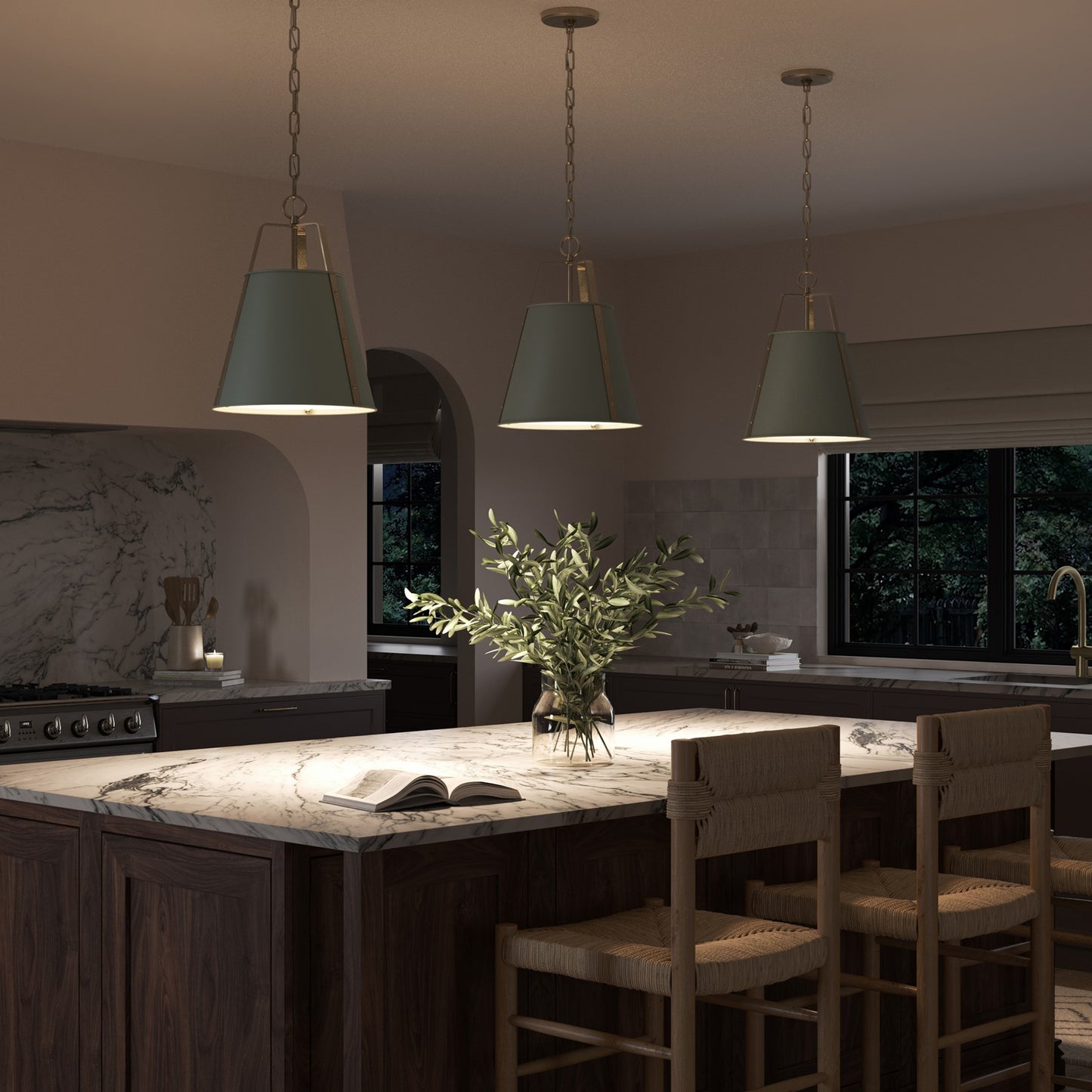 Kichler Etcher 17in 1-Light Pendant | Traditional Heritage Green Steel and Clear Satin Etched Glass | Kitchen Island & Dining Room | 17 x 12.25 in | Model 52710HGN