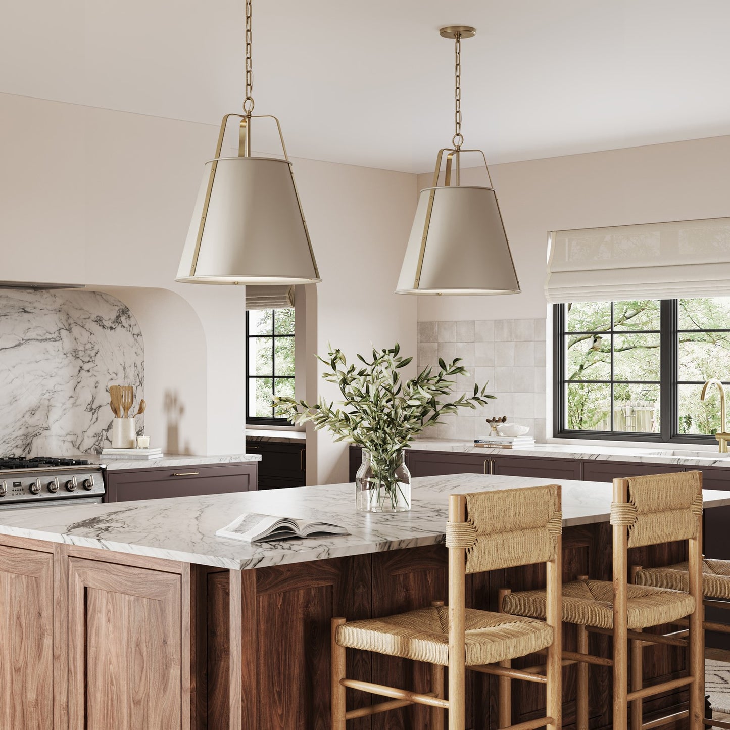 Kichler Etcher 22.5in 2-Light Pendant | Traditional Greige Steel and Clear Satin Etched Glass | Kitchen Island & Dining Room | 22.5 x 17 in | Model 52711GRG