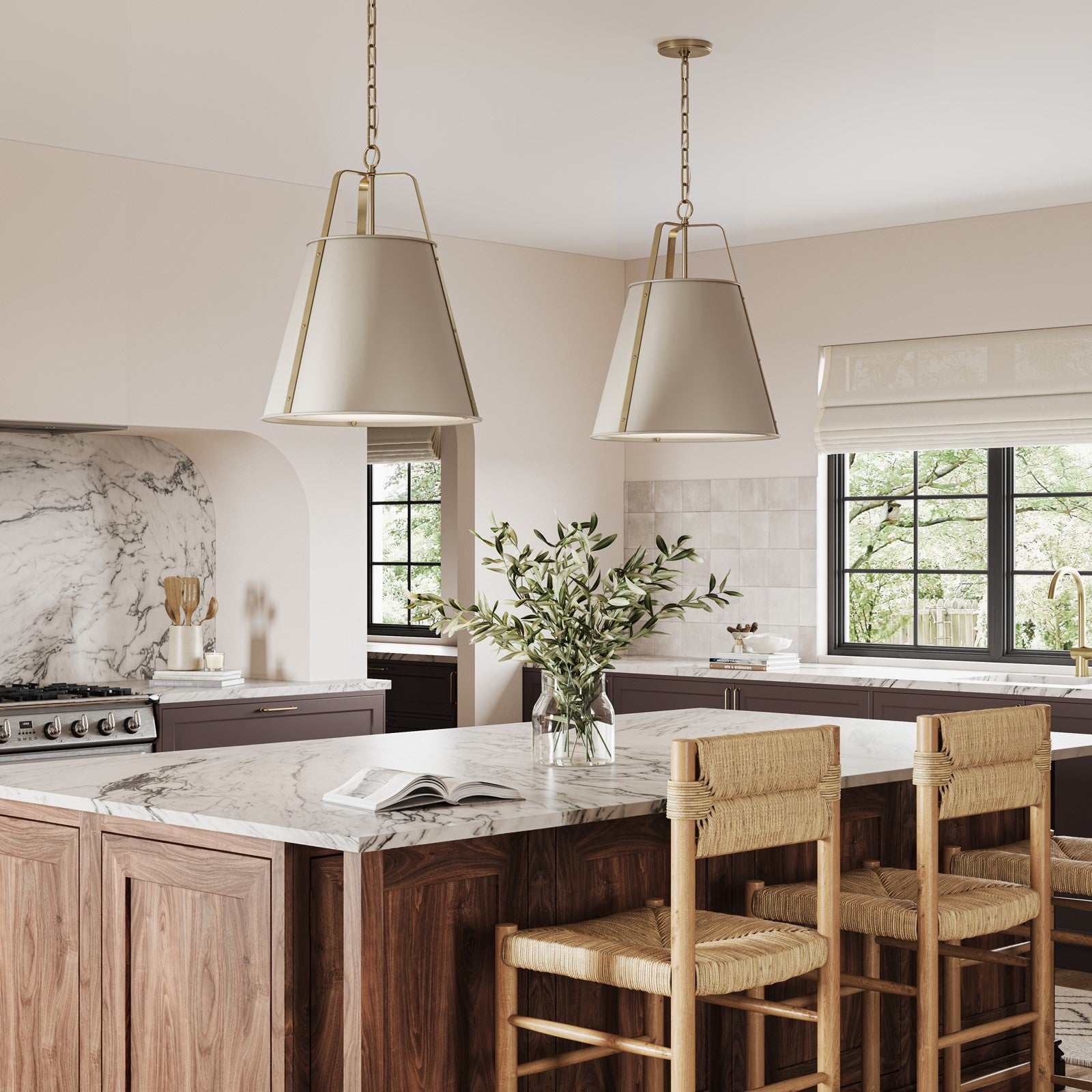 Kichler Etcher 22.5in 2-Light Pendant | Traditional Greige Steel and Clear Satin Etched Glass | Kitchen Island & Dining Room | 22.5 x 17 in | Model 52711GRG