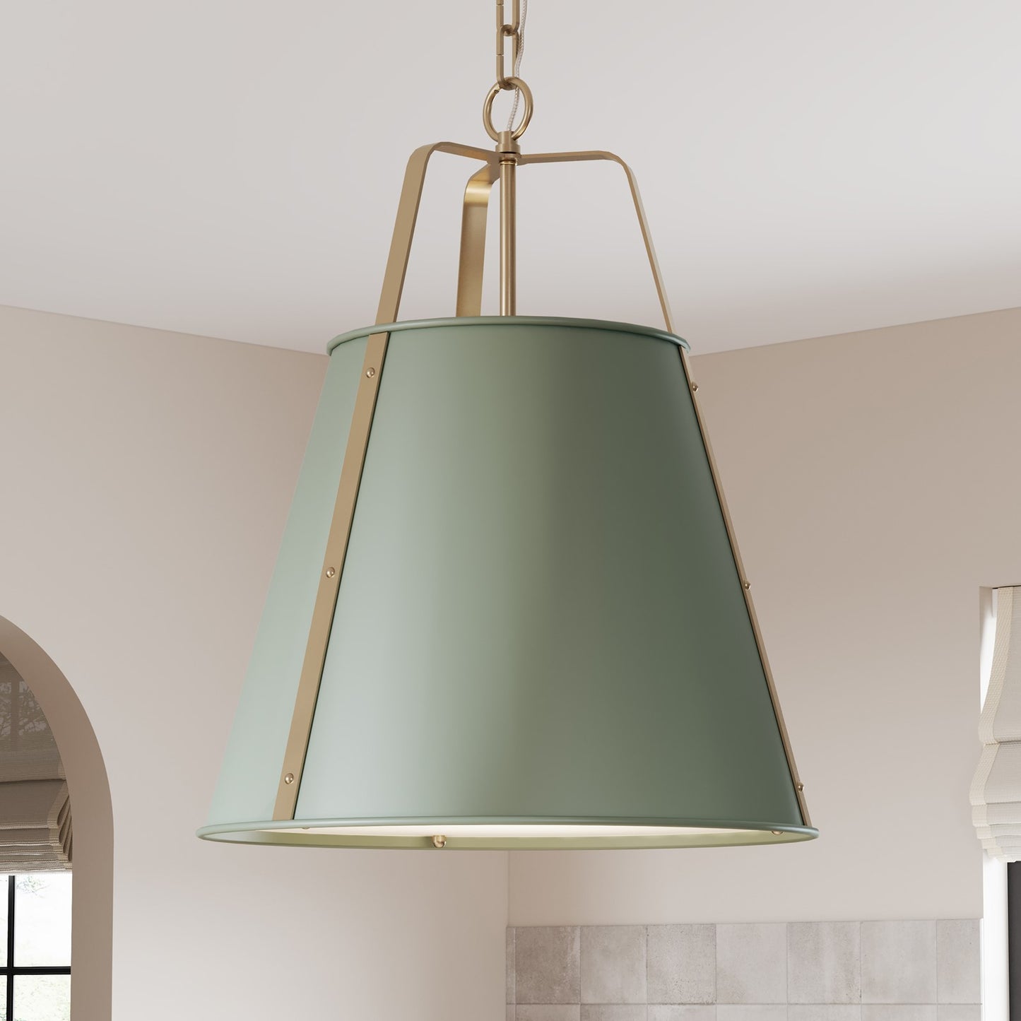 Kichler Etcher 22.5in 2-Light Pendant | Traditional Heritage Green Steel and Clear Satin Etched Glass | Kitchen Island & Dining Room | 22.5 x 17 in | Model 52711HGN