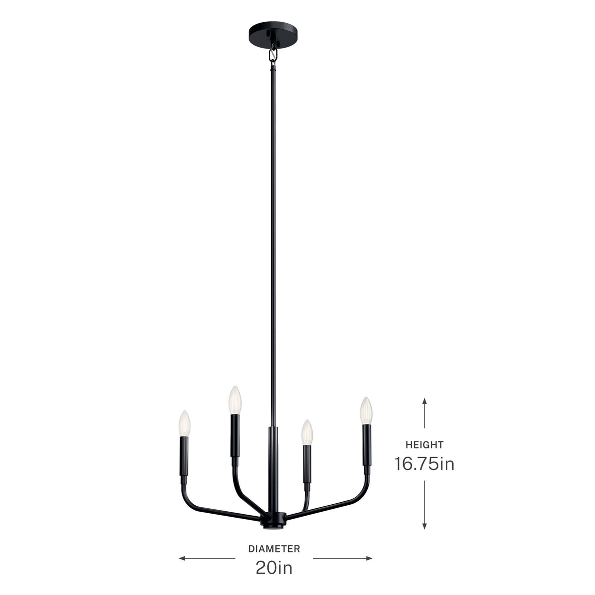 Kichler Madden 4-Light Chandelier | Modern Black Steel | Living Room & Dining Room | 16.75in H, Dimmable | Model 52716BK