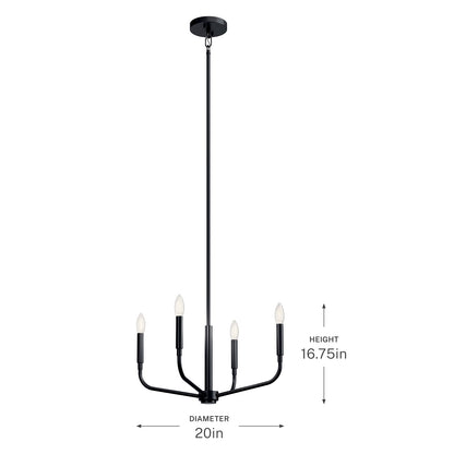 Kichler Madden 4-Light Chandelier | Modern Black Steel | Living Room & Dining Room | 16.75in H, Dimmable | Model 52716BK