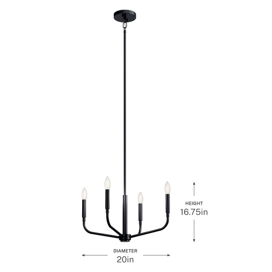 Kichler Madden 4-Light Chandelier | Modern Black Steel | Living Room & Dining Room | 16.75in H, Dimmable | Model 52716BK