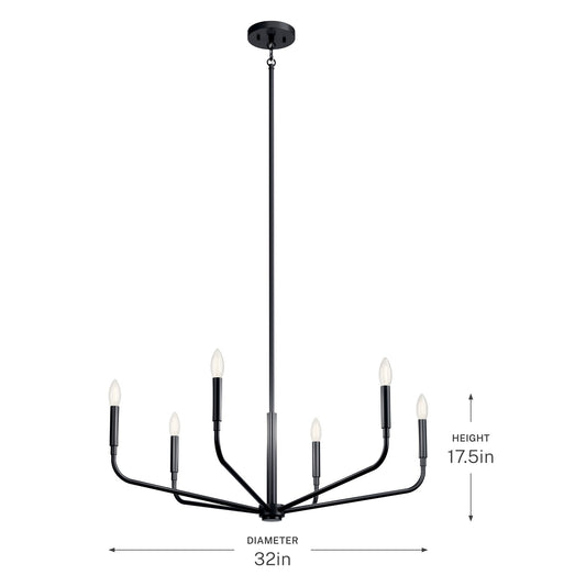 Kichler Madden 6-Light Chandelier | Black Steel | Dining Room & Living Room | 17in H, Dimmable | Model 52718BK