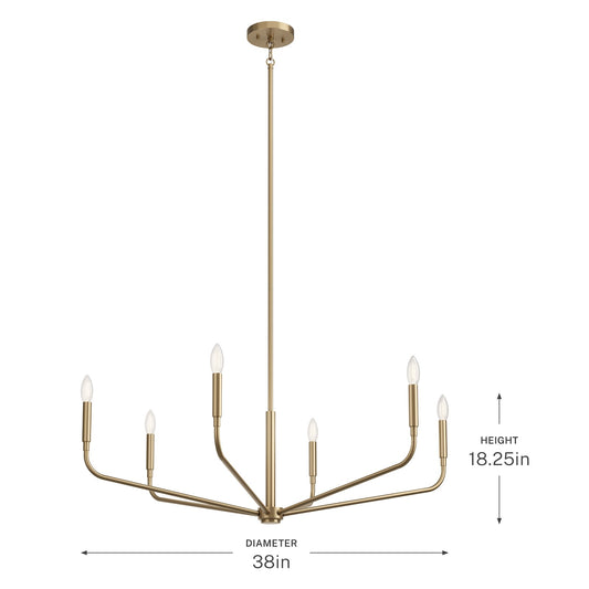 Kichler Madden 6-Light Chandelier | Soft Modern Champagne Bronze Steel | Dining Room & Living Room | Model 52719CPZ