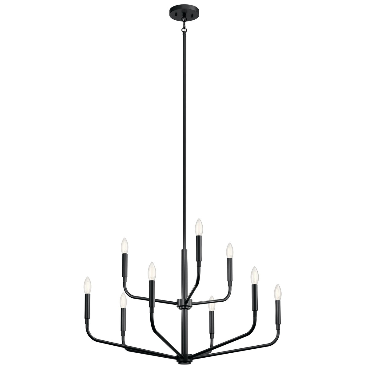 Kichler Madden 25in 9-Light 2-Tier Chandelier | Soft Modern Black Steel | Dining Room & Living Room | H 25 in | Model 52720BK