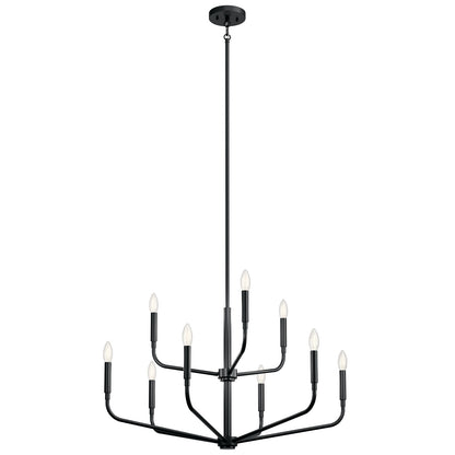 Kichler Madden 25in 9-Light 2-Tier Chandelier | Soft Modern Black Steel | Dining Room & Living Room | H 25 in | Model 52720BK