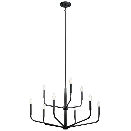 Kichler Madden 25in 9-Light 2-Tier Chandelier | Soft Modern Black Steel | Dining Room & Living Room | H 25 in | Model 52720BK