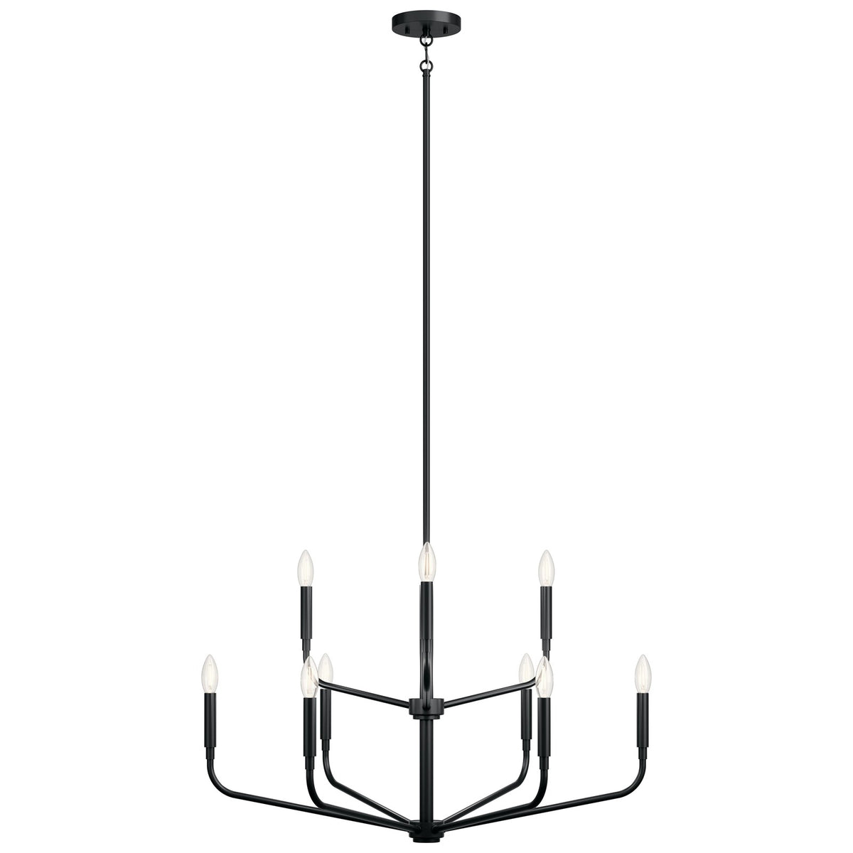 Kichler Madden 25in 9-Light 2-Tier Chandelier | Soft Modern Black Steel | Dining Room & Living Room | H 25 in | Model 52720BK