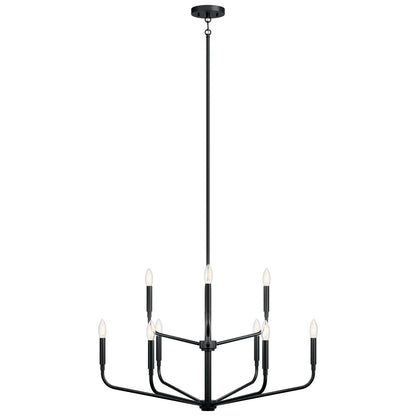 Kichler Madden 25in 9-Light 2-Tier Chandelier | Soft Modern Black Steel | Dining Room & Living Room | H 25 in | Model 52720BK