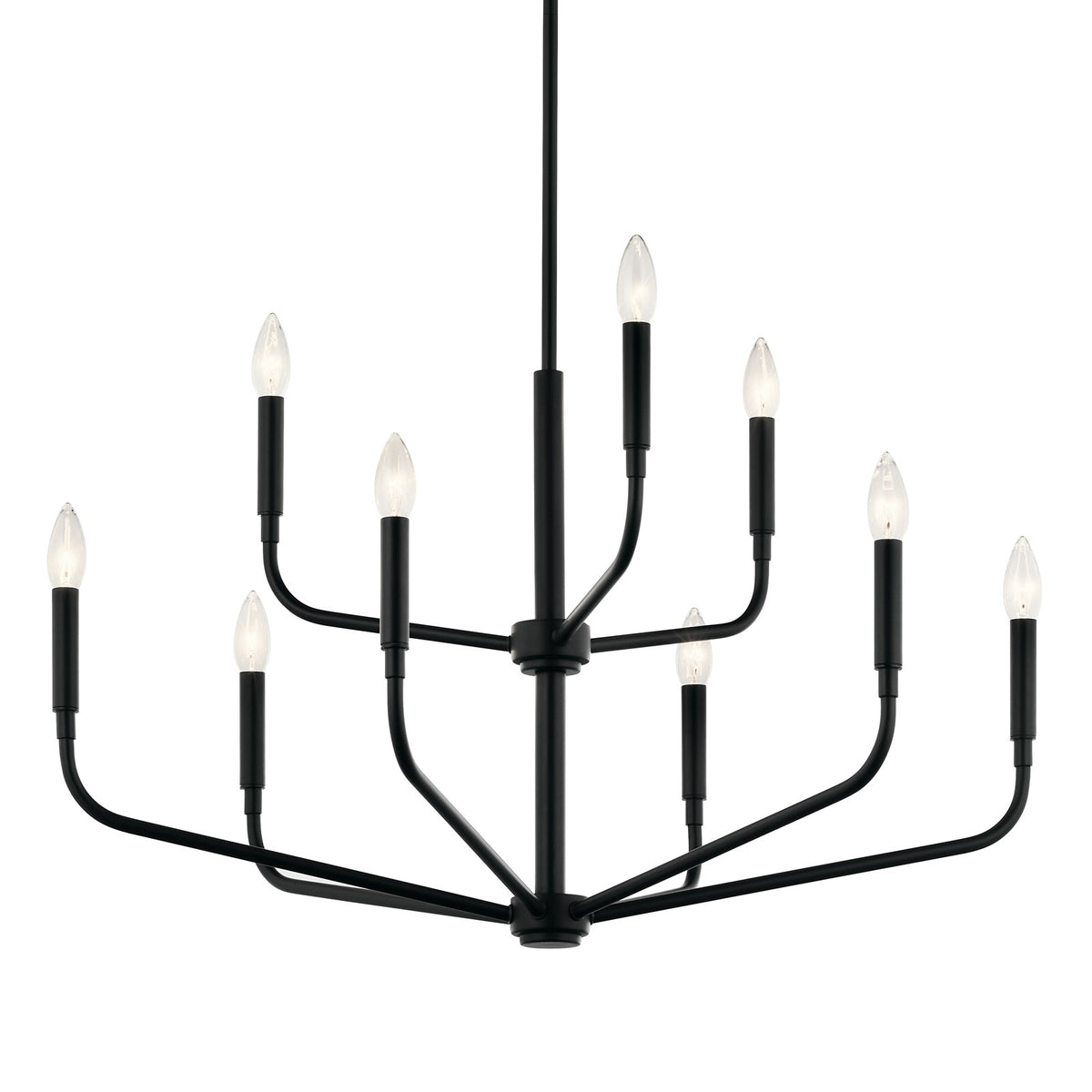 Kichler Madden 25in 9-Light 2-Tier Chandelier | Soft Modern Black Steel | Dining Room & Living Room | H 25 in | Model 52720BK