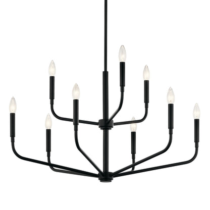 Kichler Madden 25in 9-Light 2-Tier Chandelier | Soft Modern Black Steel | Dining Room & Living Room | H 25 in | Model 52720BK