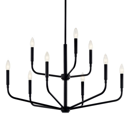 Kichler Madden 25in 9-Light 2-Tier Chandelier | Soft Modern Black Steel | Dining Room & Living Room | H 25 in | Model 52720BK