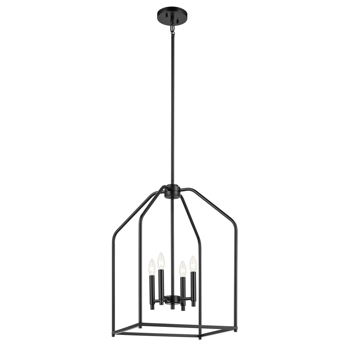 Kichler Madden 16in 4-Light Pendant | Industrial Black Steel | Kitchen Island & Dining Room | 16 x 16 x 25 in | Model 52722BK