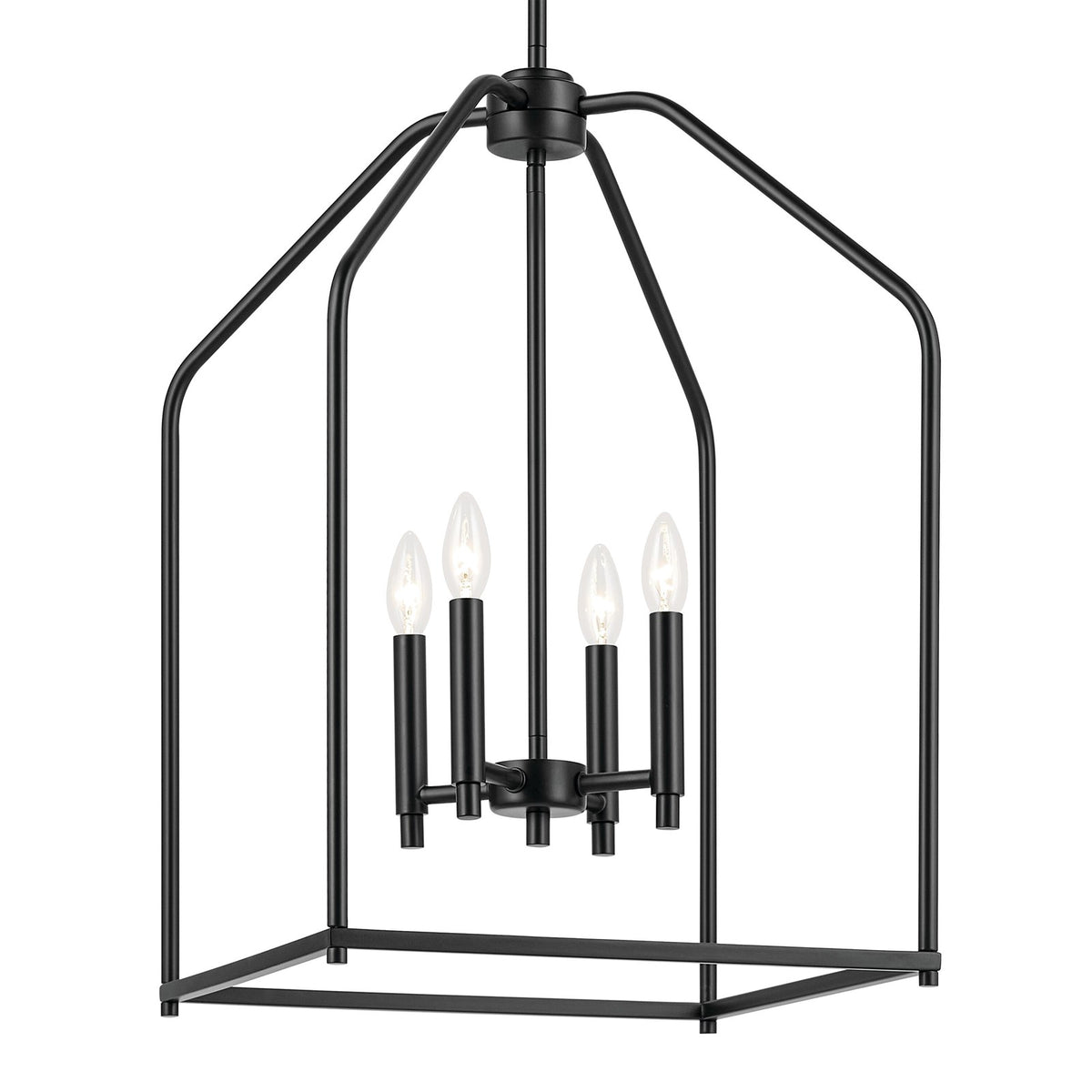 Kichler Madden 16in 4-Light Pendant | Industrial Black Steel | Kitchen Island & Dining Room | 16 x 16 x 25 in | Model 52722BK