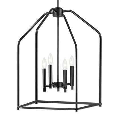 Kichler Madden 16in 4-Light Pendant | Industrial Black Steel | Kitchen Island & Dining Room | 16 x 16 x 25 in | Model 52722BK