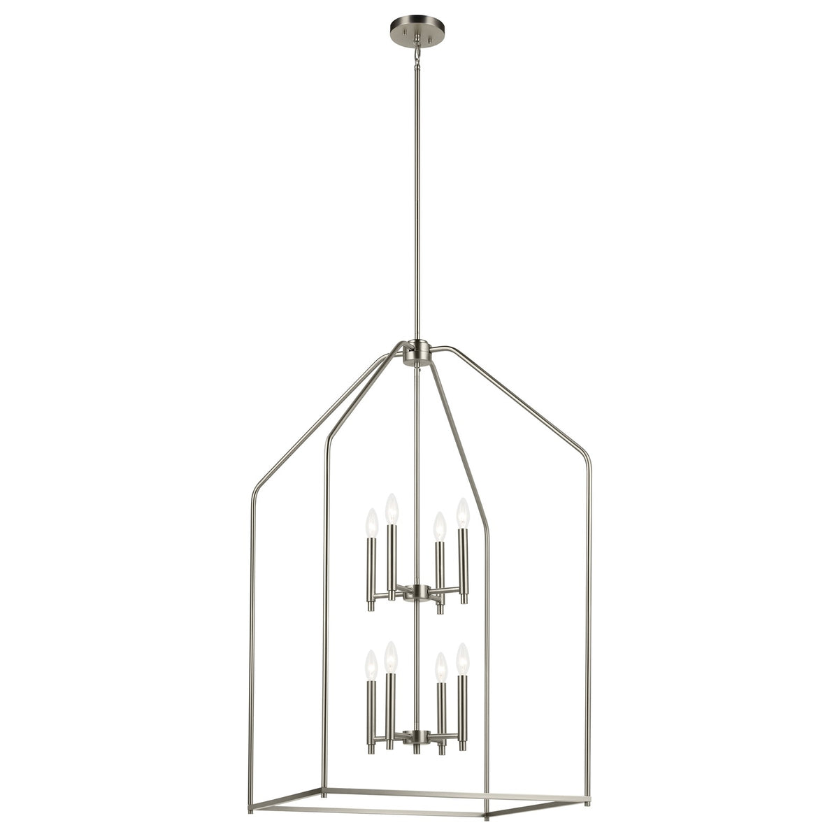 Kichler Madden 24in 8-Light Foyer Pendant | Modern Brushed Nickel | Entryway & Stairwell | 24 x 24 x 43 in | Model 52724NI