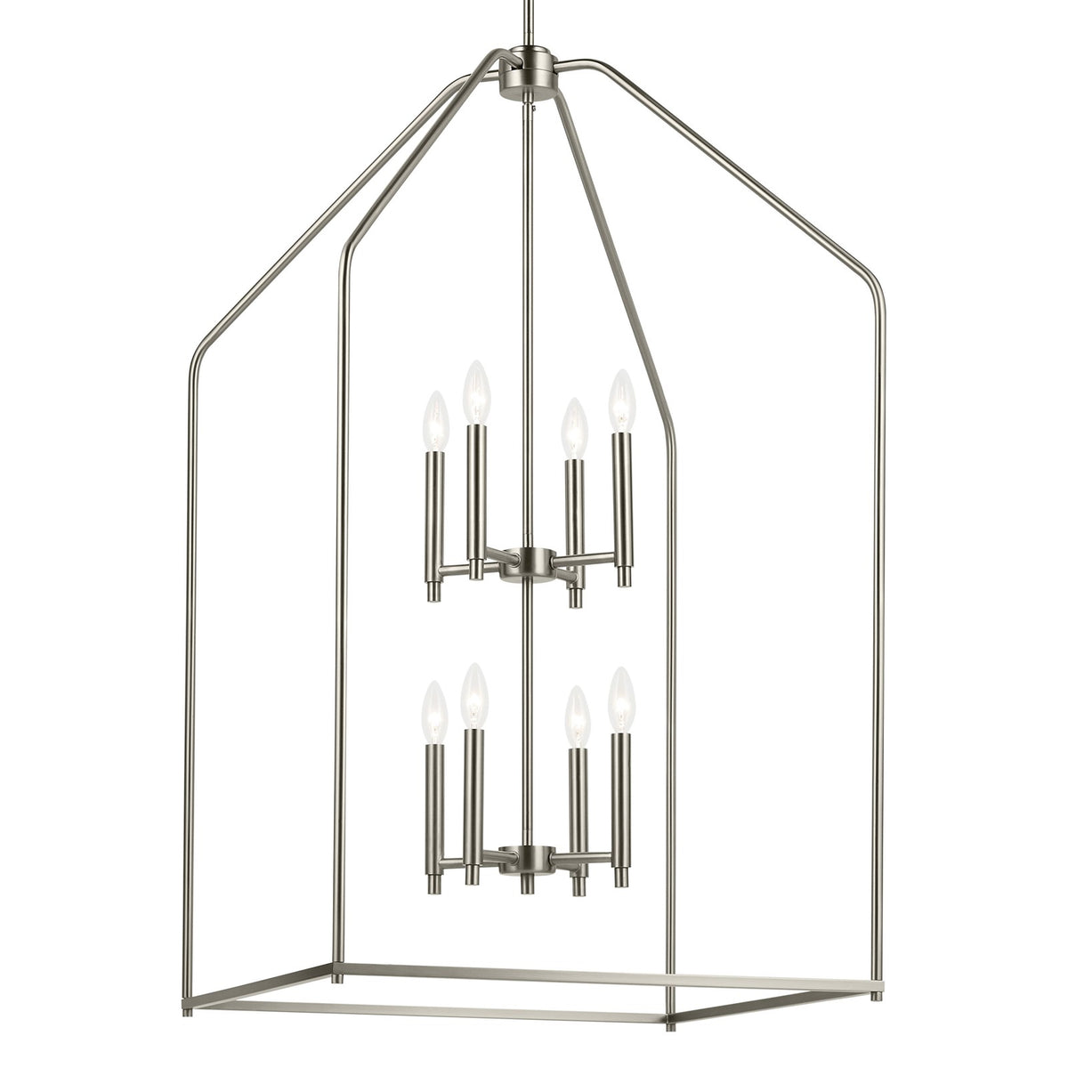 Kichler Madden 24in 8-Light Foyer Pendant | Modern Brushed Nickel | Entryway & Stairwell | 24 x 24 x 43 in | Model 52724NI