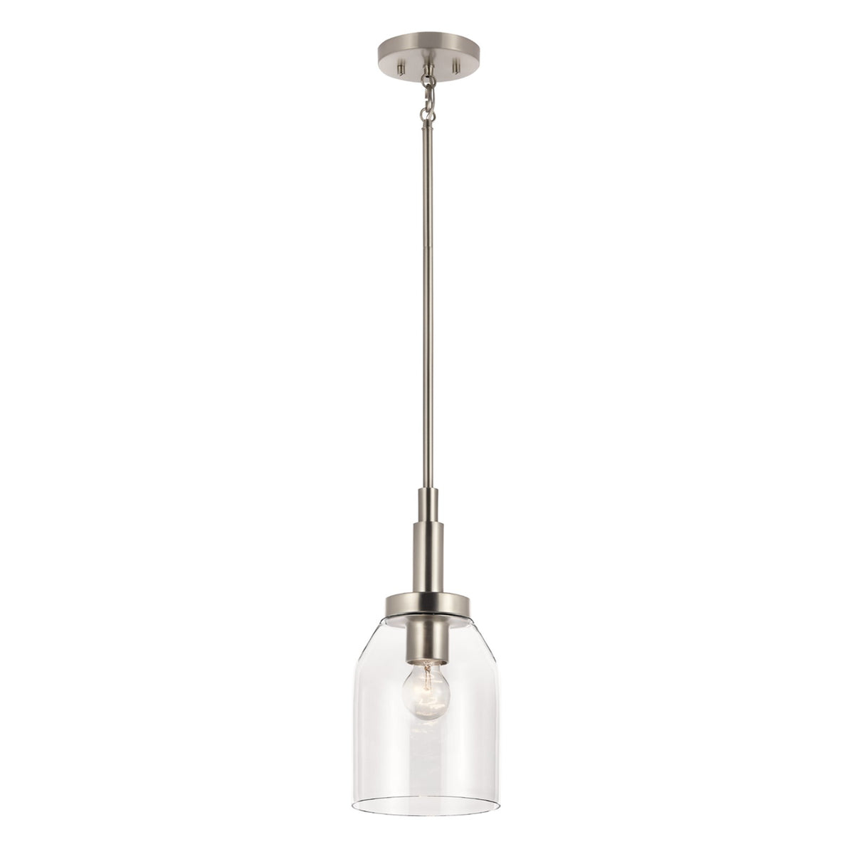 Kichler Madden 15in 1-Light Mini Pendant | Modern Brushed Nickel and Clear Glass | Kitchen Island & Dining Room | 15 in H | Model 52725NI