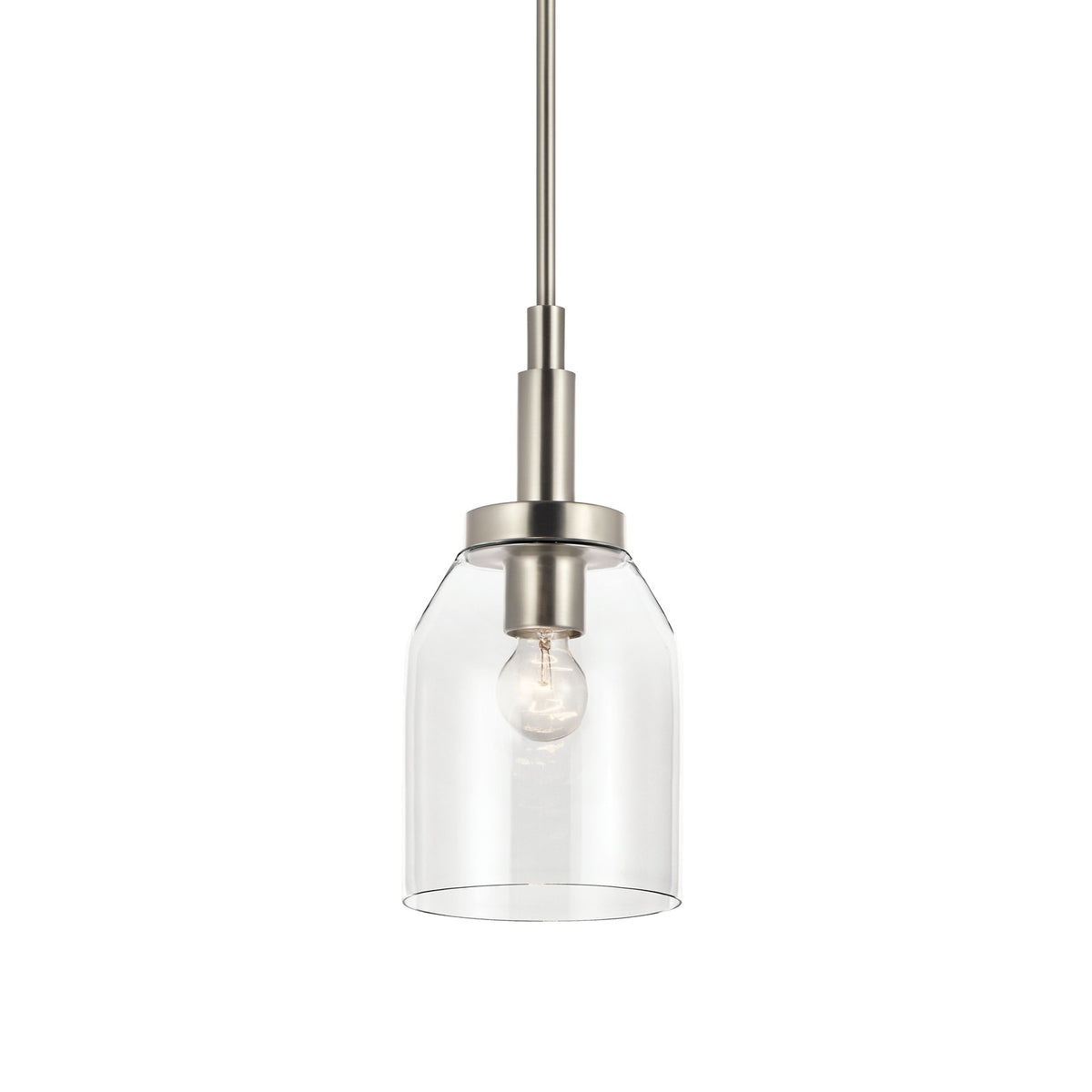 Kichler Madden 15in 1-Light Mini Pendant | Modern Brushed Nickel and Clear Glass | Kitchen Island & Dining Room | 15 in H | Model 52725NI