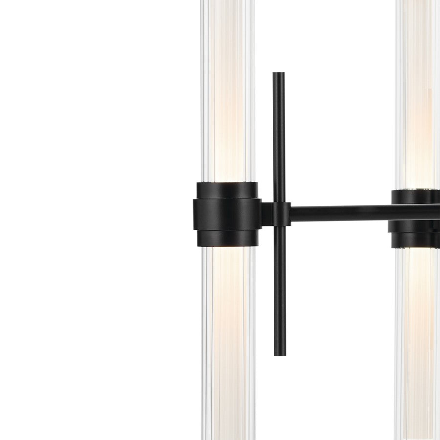 Kichler Riven 33" LED 12 Light Chandelier, Black/Clear Fluted Glass