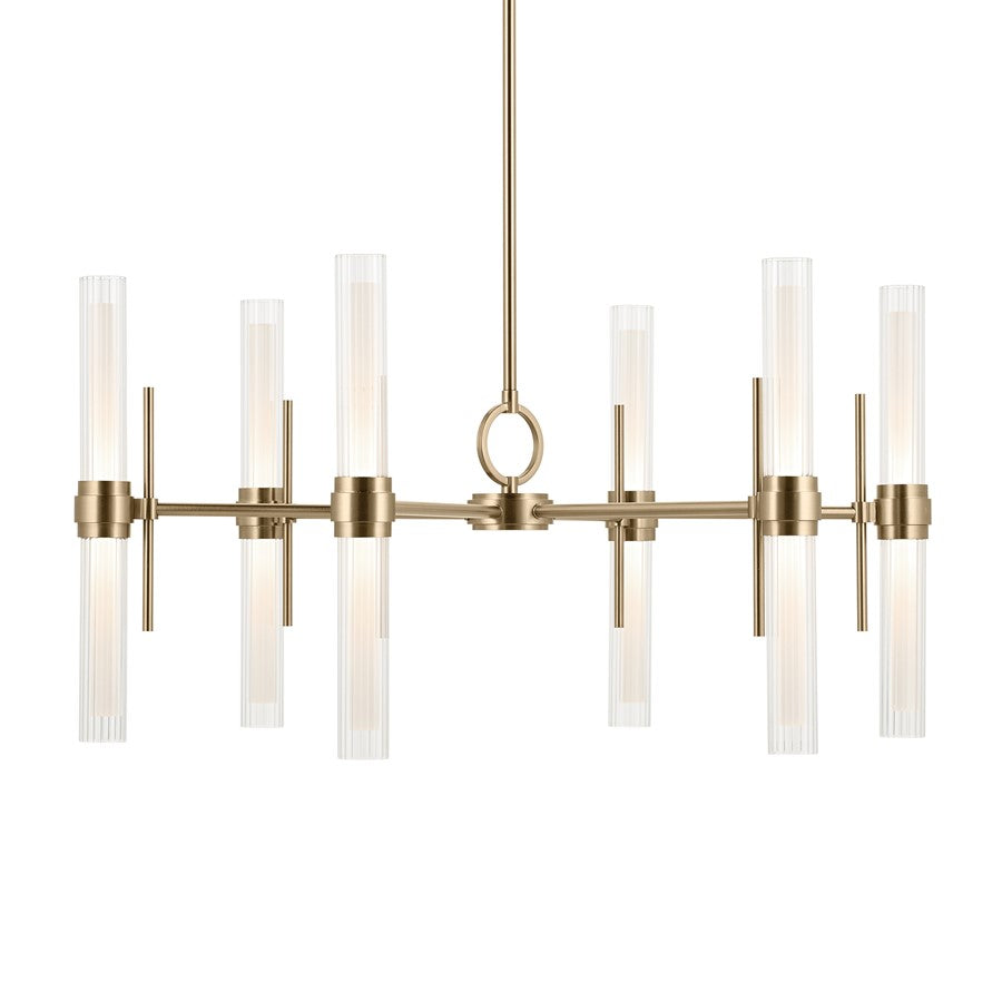 Kichler Riven 33" LED 12 Light Chandelier, Bronze/Clear Fluted