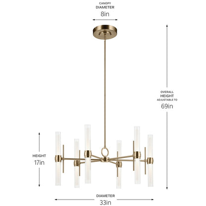 Kichler Riven 33" LED 12 Light Chandelier, Bronze/Clear Fluted