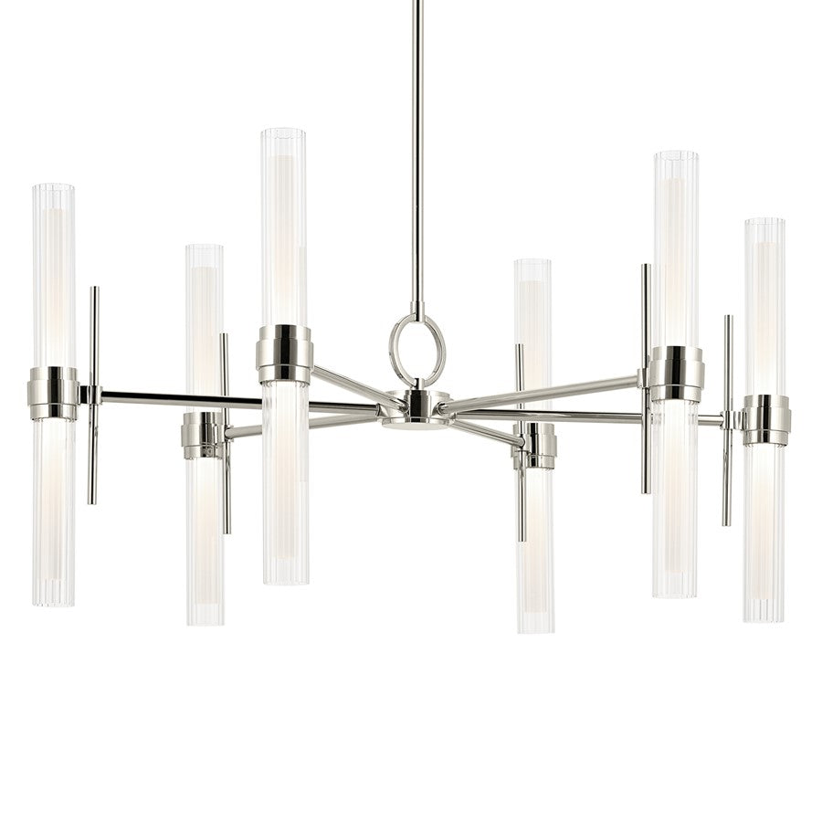 Kichler Riven 33" LED 12 Light Chandelier, Nickel/Clear Fluted