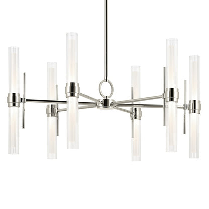 Kichler Riven 33" LED 12 Light Chandelier, Nickel/Clear Fluted