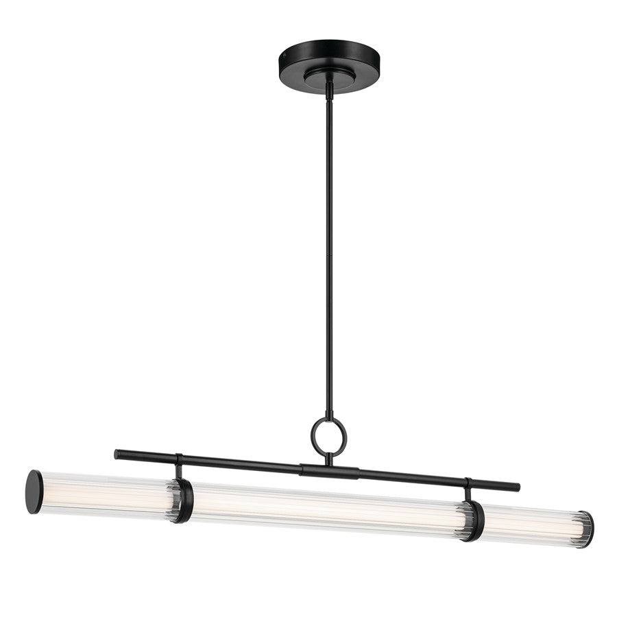 Kichler Riven 48.25" LED 1Lt Linear Chandelier, Black/Clear Fluted - 52753BKLED