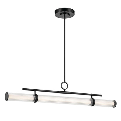 Kichler Riven 48.25" LED 1Lt Linear Chandelier, Black/Clear Fluted - 52753BKLED