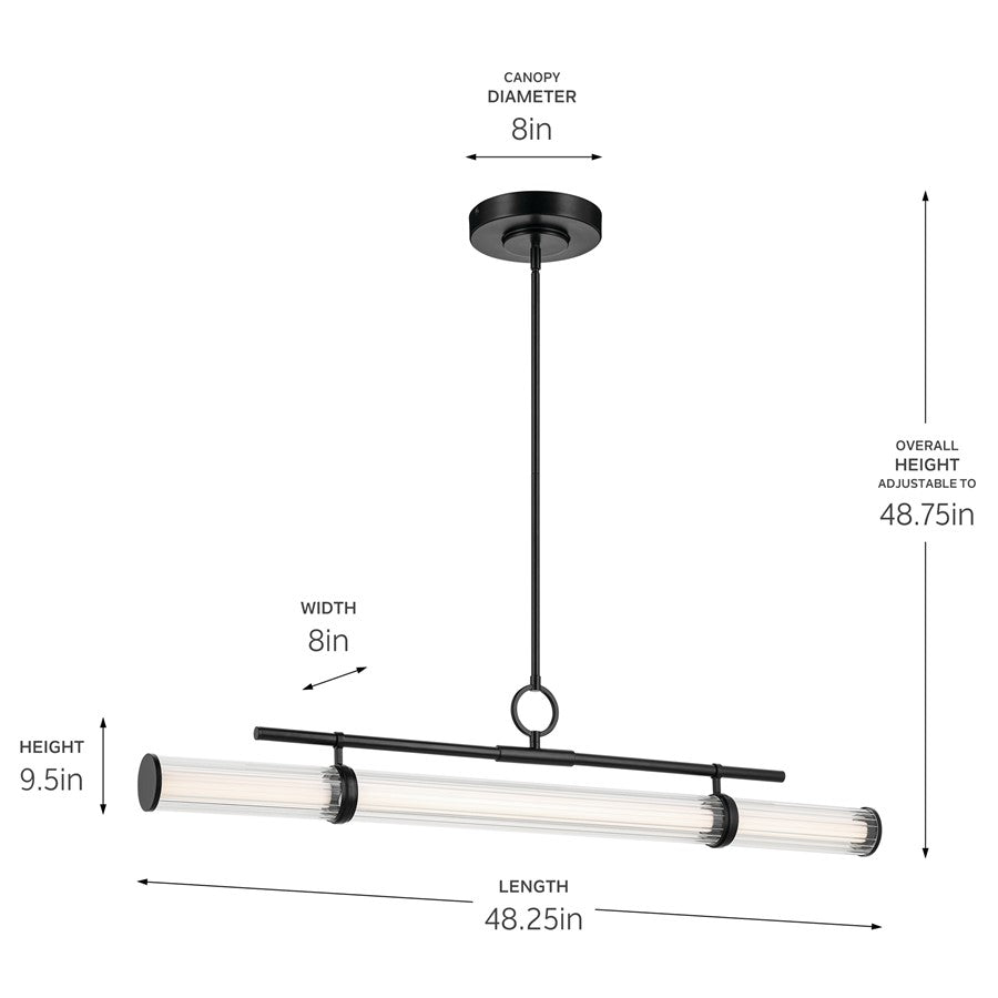 Kichler Riven 48.25" LED 1Lt Linear Chandelier, Black/Clear Fluted