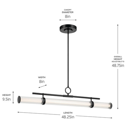 Kichler Riven 48.25" LED 1Lt Linear Chandelier, Black/Clear Fluted