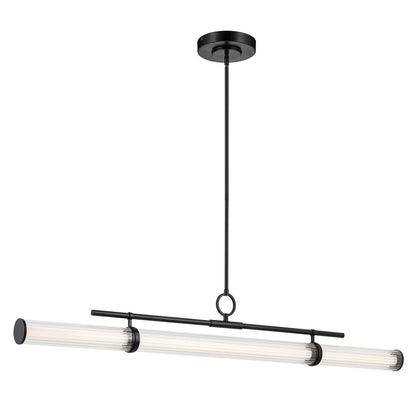 Kichler Riven 60.25" LED 1Lt Linear Chandelier, Black/Clear Fluted - 52754BKLED
