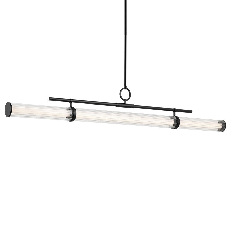 Kichler Riven 60.25" LED 1Lt Linear Chandelier, Black/Clear Fluted