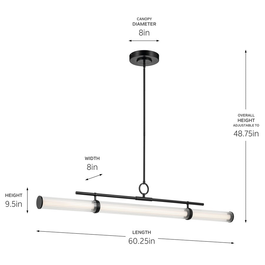 Kichler Riven 60.25" LED 1Lt Linear Chandelier, Black/Clear Fluted