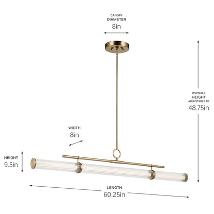 Kichler Riven 60.25" LED 1Lt Linear Chandelier, Bronze/Fluted