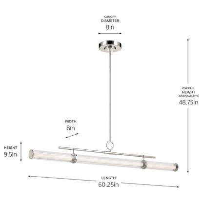 Kichler Riven 60.25" LED 1Lt Linear Chandelier, Nickel/Clear Fluted