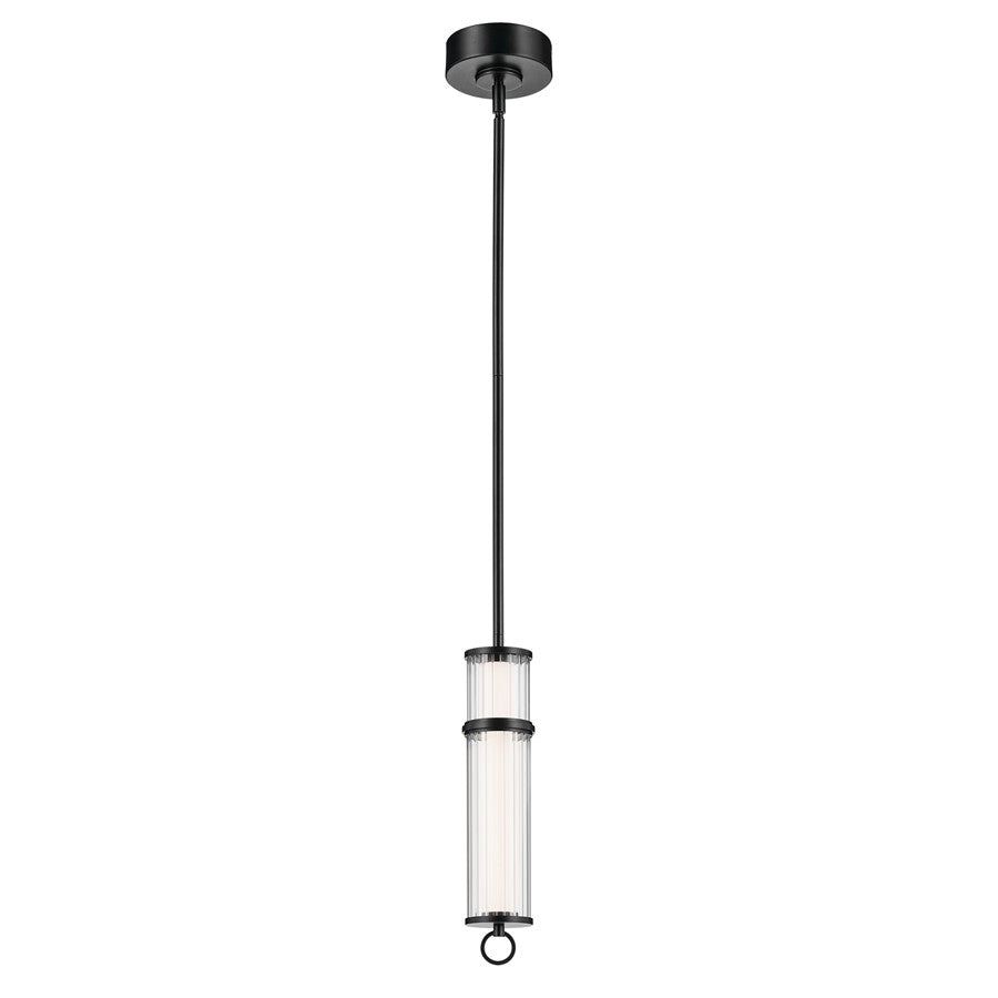 Kichler Riven 15.5" LED 1 Light Mini Pendant, Black/Clear Fluted - 52755BKLED