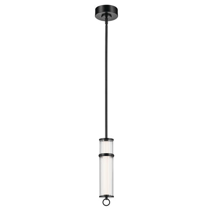 Kichler Riven 15.5" LED 1 Light Mini Pendant, Black/Clear Fluted - 52755BKLED