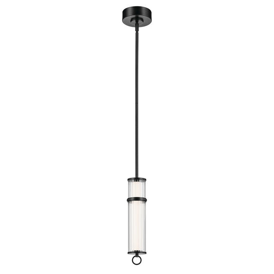 Kichler Riven 15.5" LED 1 Light Mini Pendant, Black/Clear Fluted - 52755BKLED